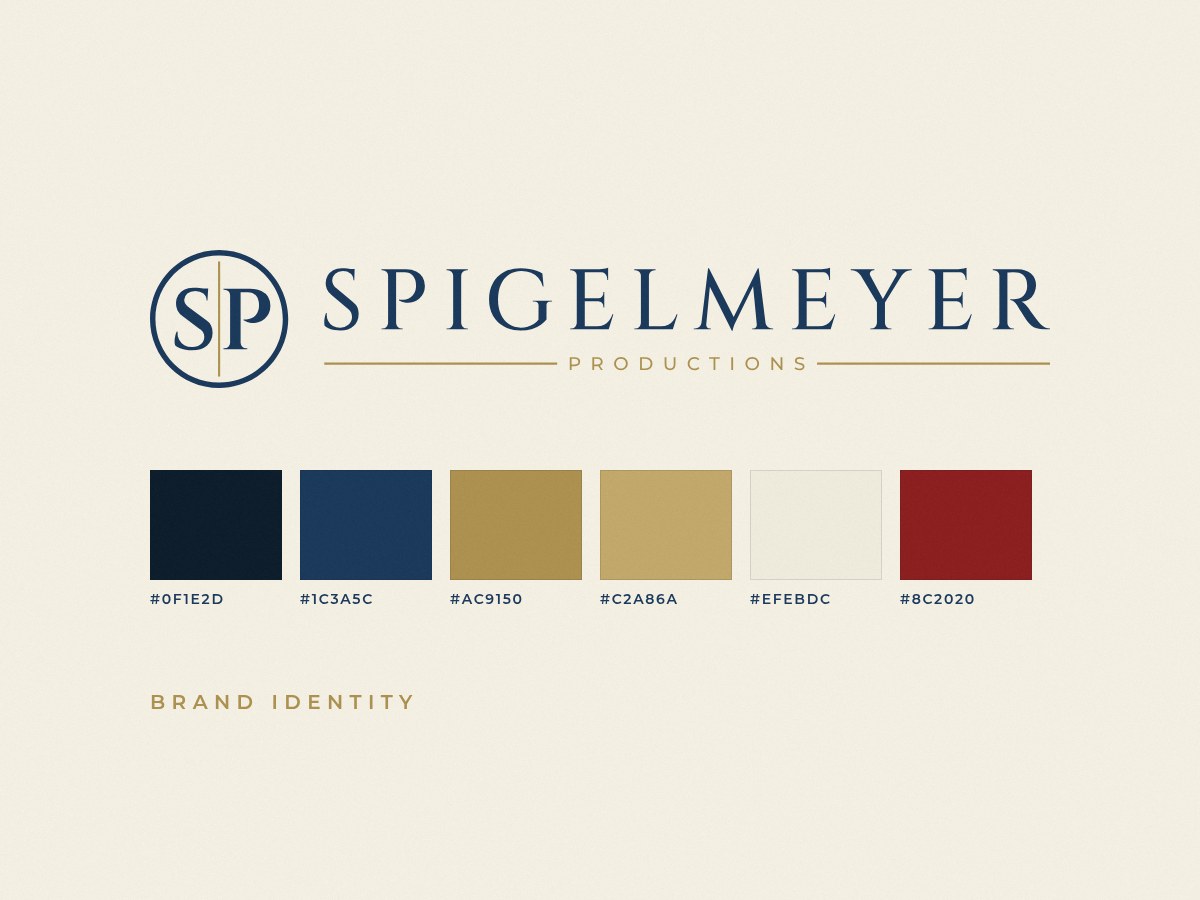 The Spigelmeyer Productions logo and brand color palette